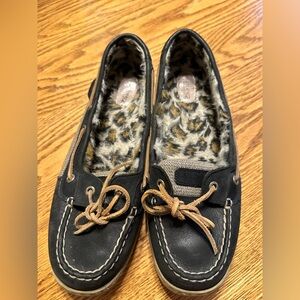 Sperry Black and Tan Moccasins